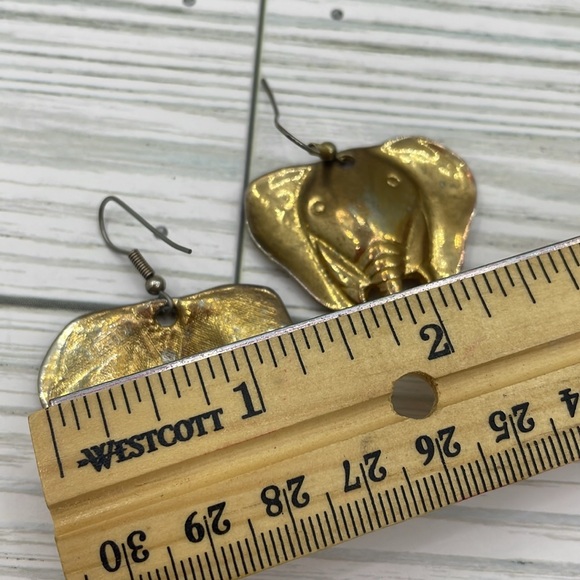 Handmade Oxidized Gold Elephant Earrings - Picture 6 of 11